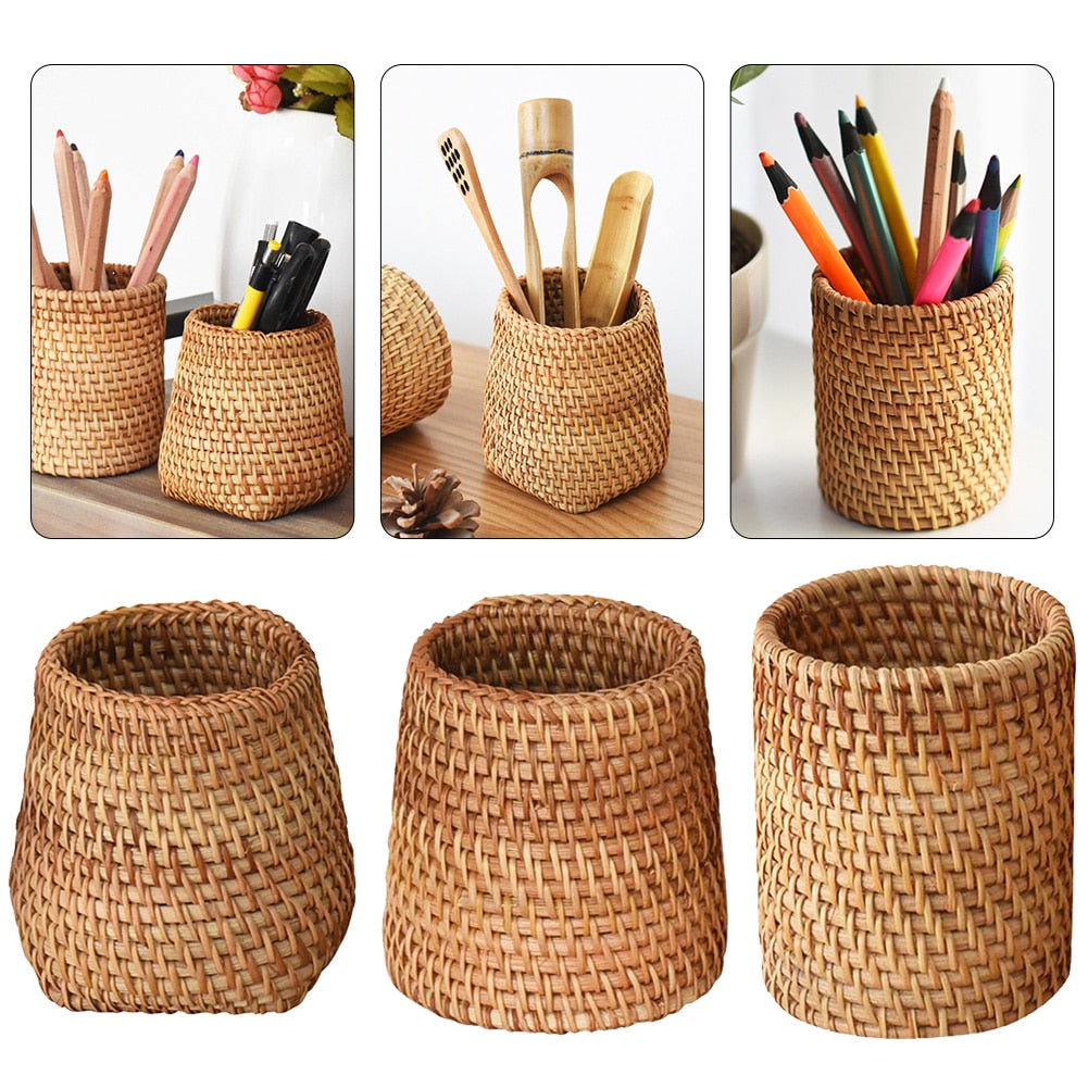 Rangement de stylo en rotin