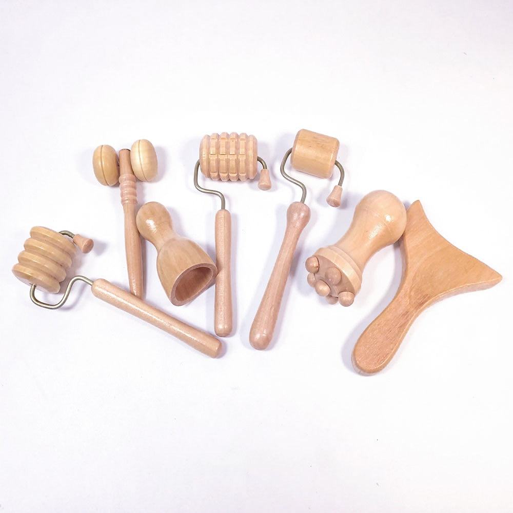 Kit Complet de Massage en Bois de Hêtre (7 accessoires inclus)